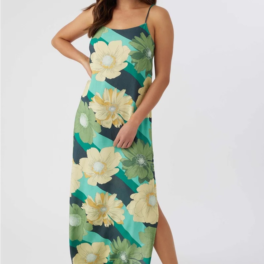 O'Neill Floral Midi Dress - Green and Yellow